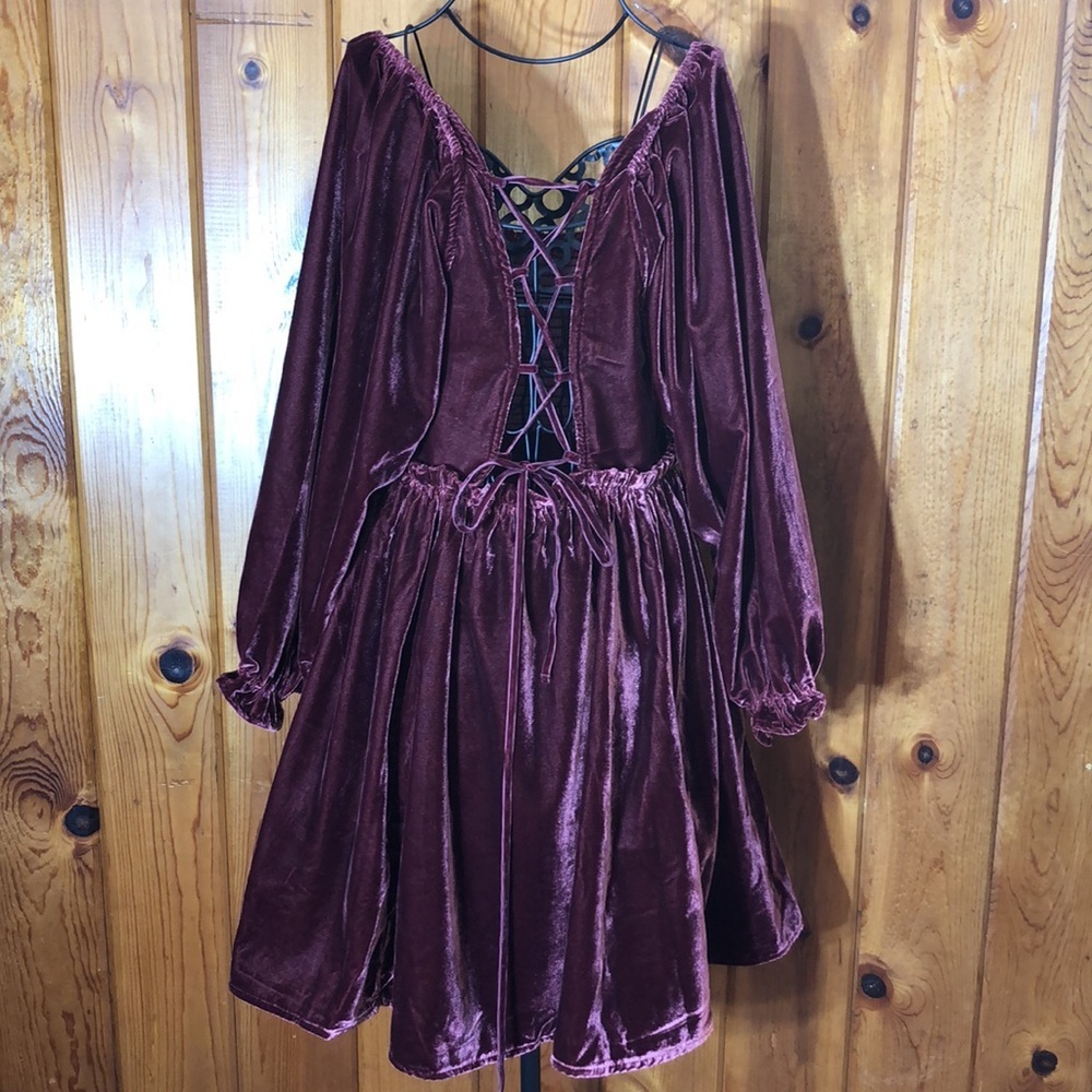 Free people Movement Women's Daphne Velvet Sleeve Mini Dress roan rouge … - Picture 12 of 16